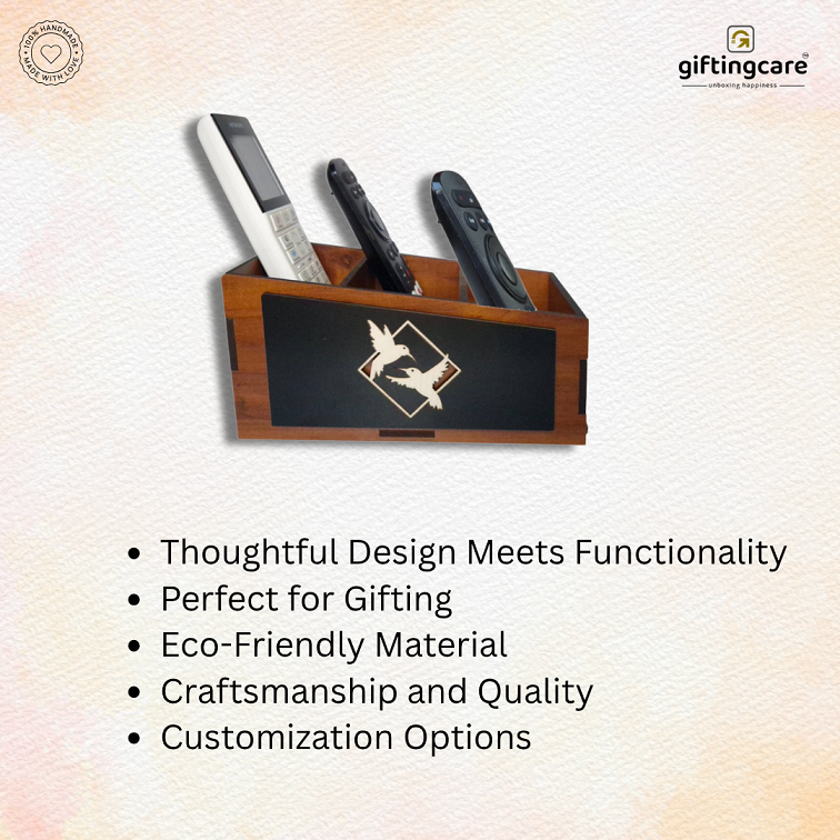 Wooden Remote Stand for Office & Home | 3 Compartment | Stationery Organizer