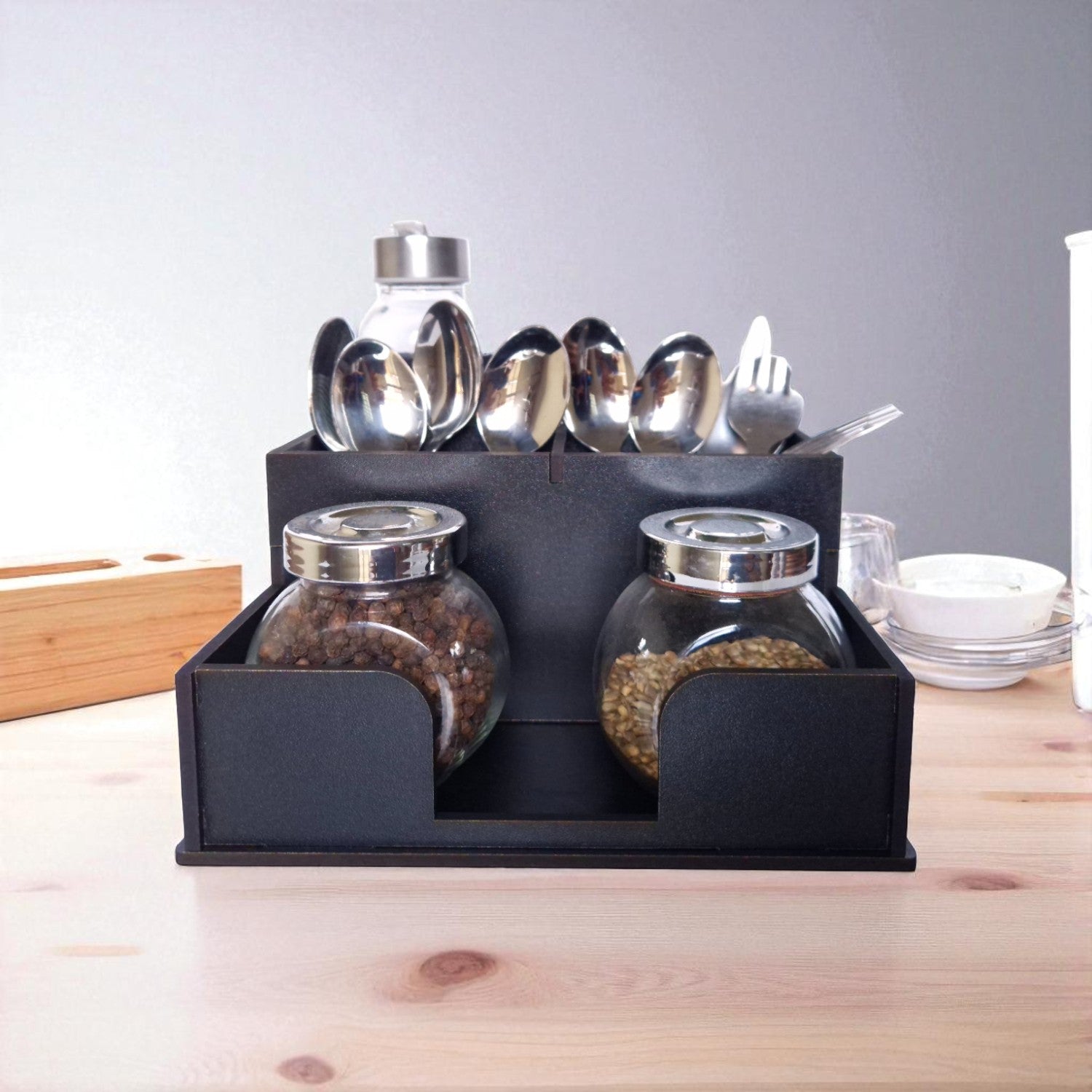Kitchen Cutlery Holder | Multipurpose Spoon, Fork, Knife, And Salt-Pepper  Organizer ideal for Home Kitchen,Café & resturant