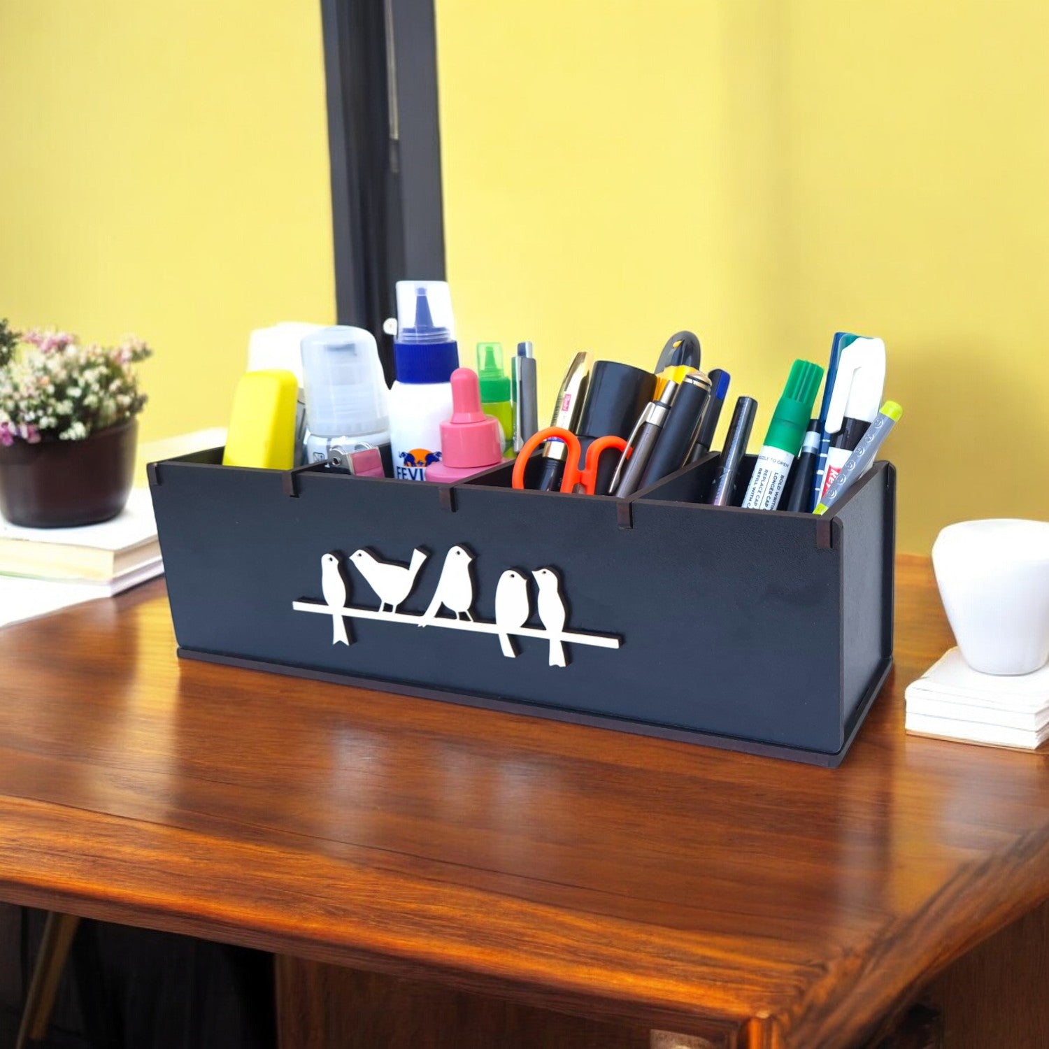 4 Compartments Wooden Desk Organizer, Stationery, Pen, Stand for Office & Home set of 2 , Combo