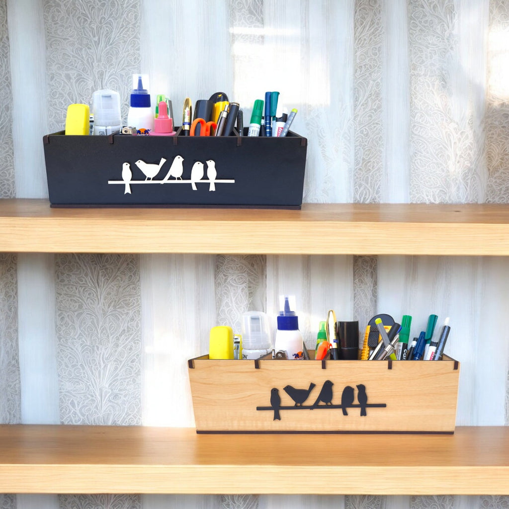 4 Compartments Wooden Desk Organizer, Stationery, Pen, Stand for Office & Home set of 2 , Combo