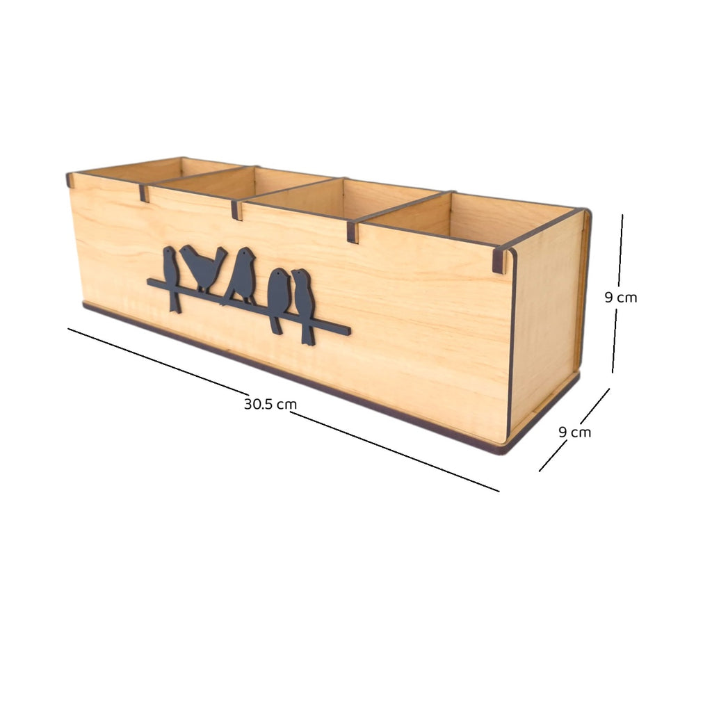 4 Compartments Wooden Desk Organizer, Stationery, Pen, Stand for Office & Home set of 2 , Combo