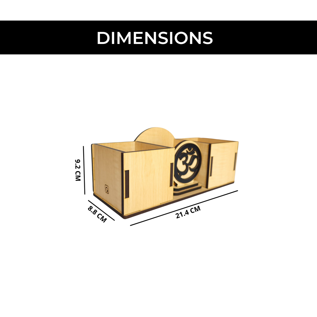 Wooden Desk Organizers and pen-pencil holder with OM Idol placed