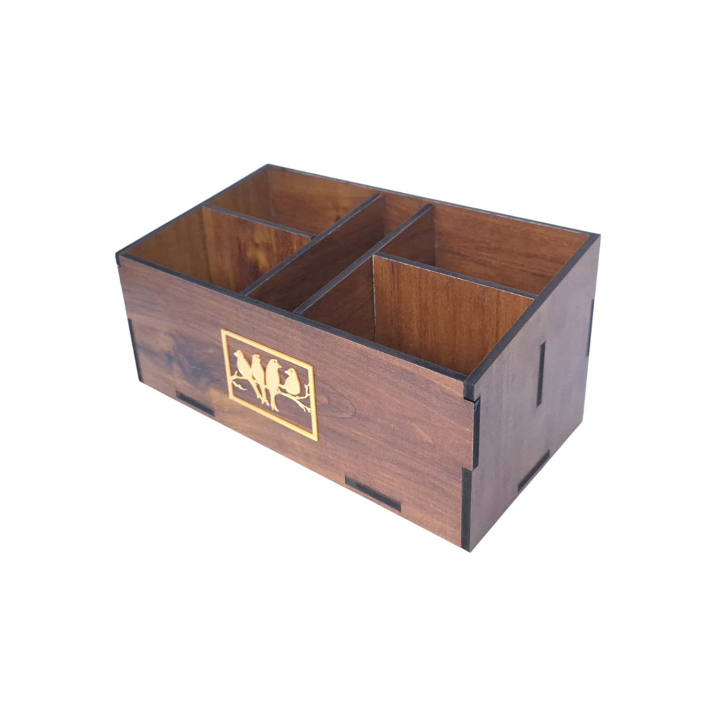 Wooden Remote Control Holder, Desktop Media Storage Box, 5 Compartment Stationery Organizer or Desk Organizer for Office & Home
