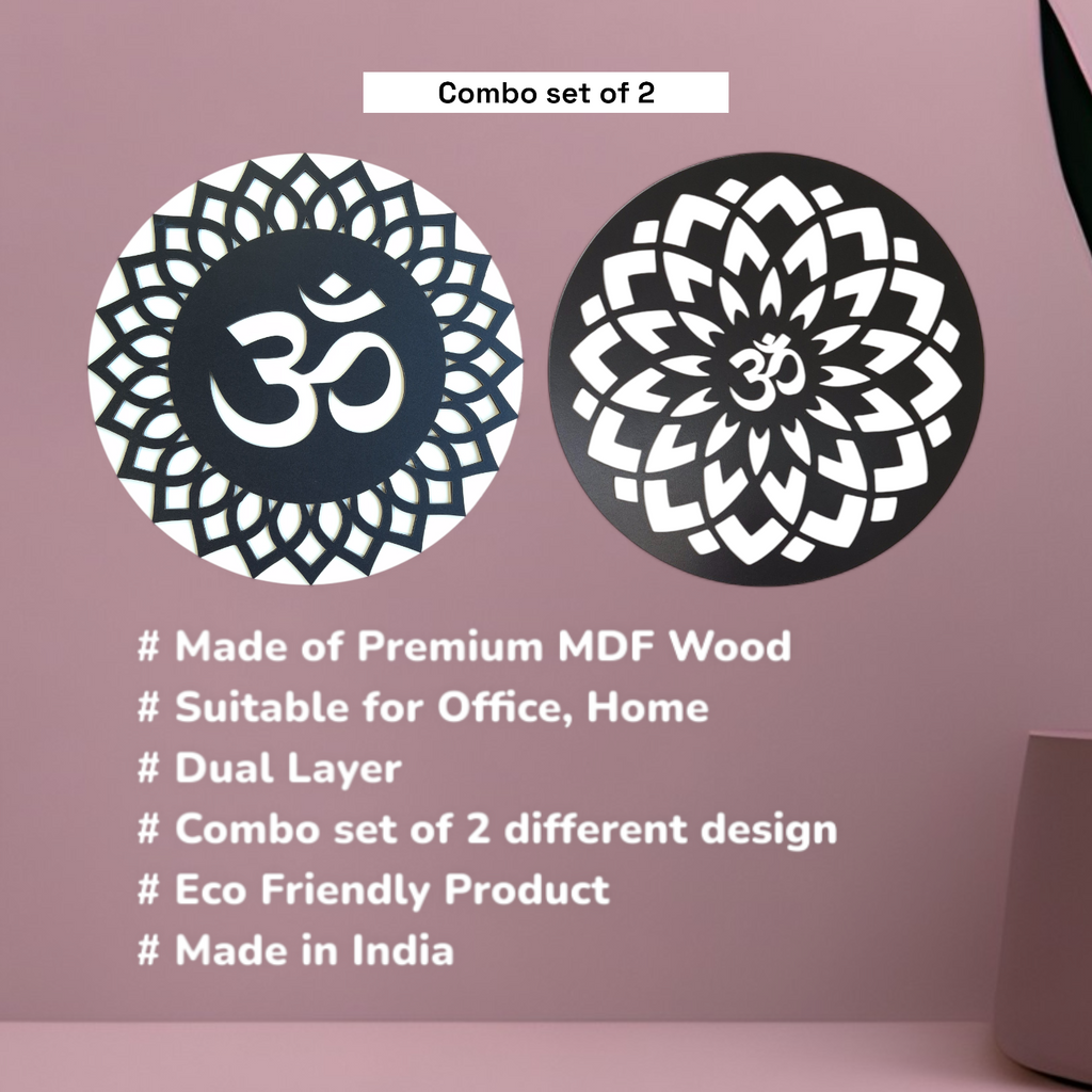 Wooden Om Wall Design/Om Wall Decor for Living Room, Bed Room, Pooja Room Combo Set Of 2