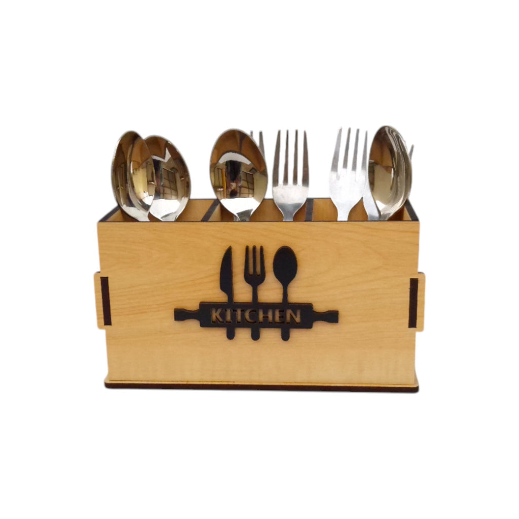 Wooden Cutlery Stand for Kitchen & Dining Table | Spoon, Knife & Fork Holder |3 Compartments & 2 Compartments Combo Set Of 2