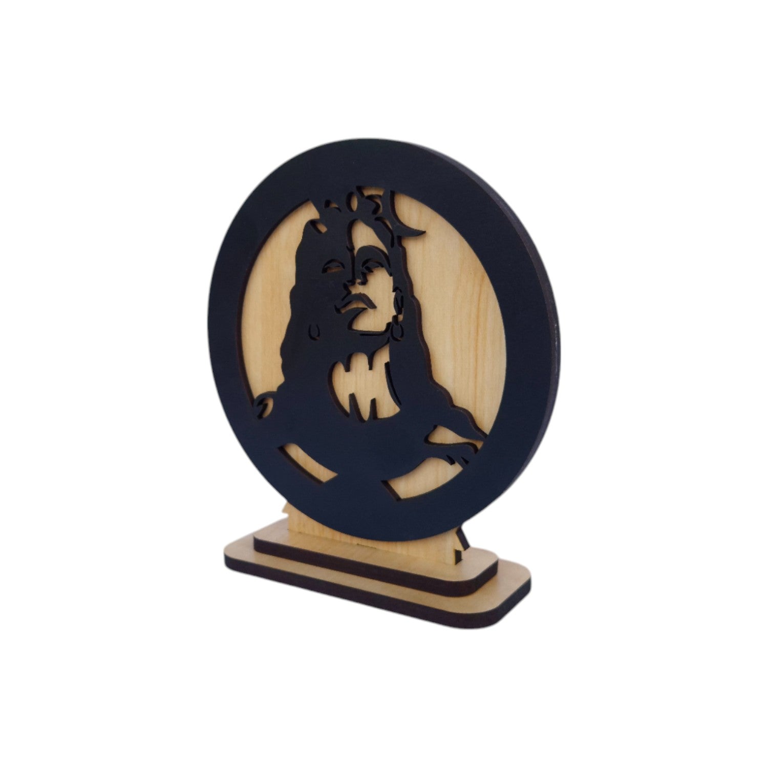 Adiyogi Idol for Car Dashboard Wooden Round Ram Parivar Murti Idol for Home Decor Pooja Room Office Study Table Showpiece