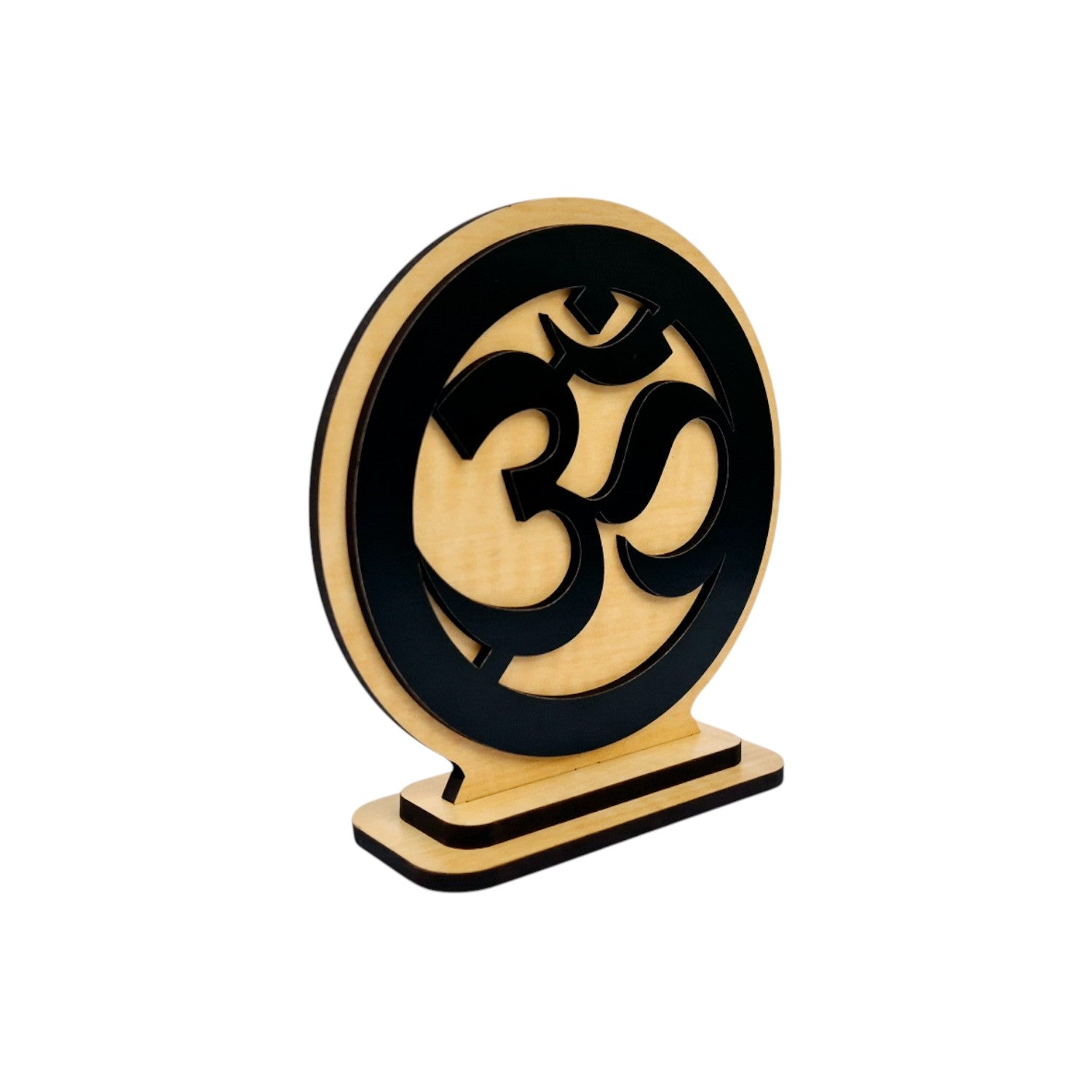 OM Idol for Car Dashboard Wooden Round Ram Parivar Murti Idol for Home Decor Pooja Room Office Study Table Showpiece