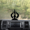 Trishul Idol for Car Dashboard Wooden Round Ram Parivar Murti Idol for Home Decor Pooja Room Office Study Table Showpiece