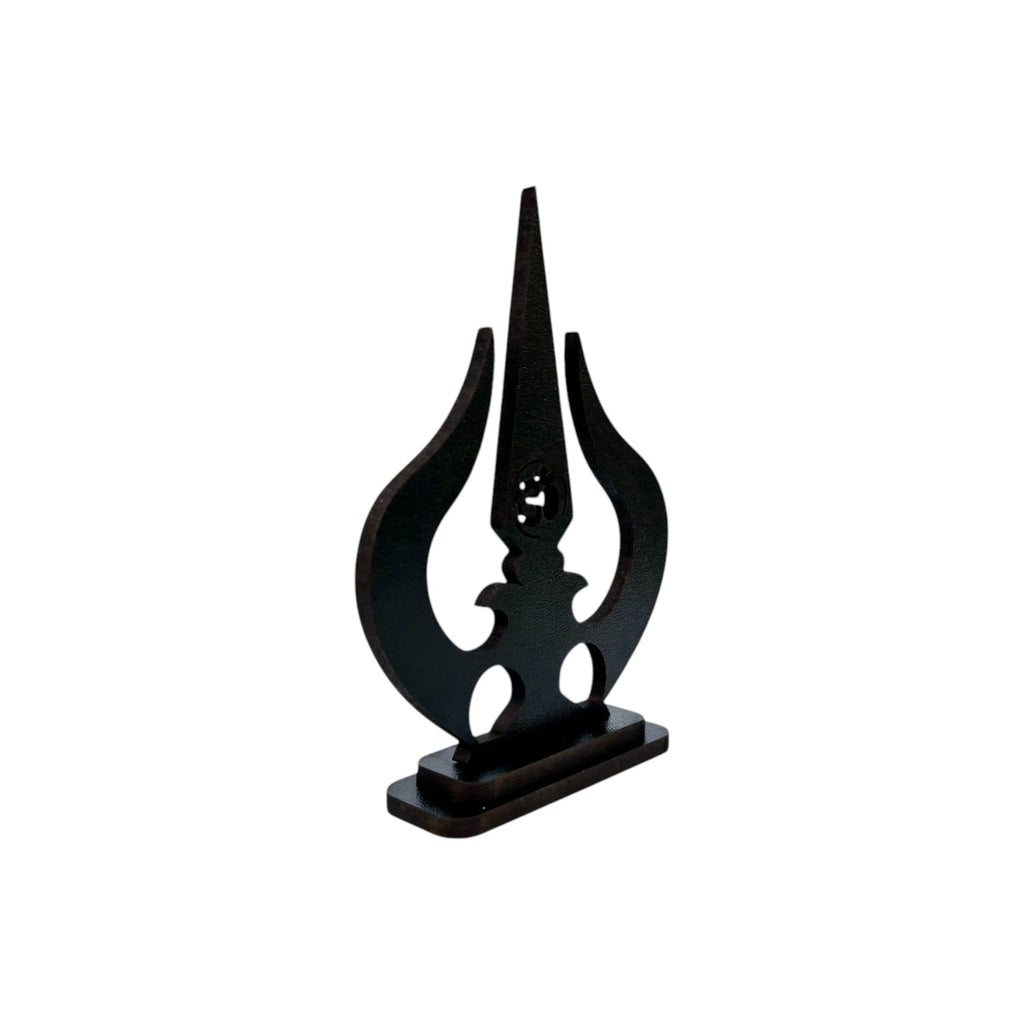 Trishul Idol for Car Dashboard Wooden Round Ram Parivar Murti Idol for Home Decor Pooja Room Office Study Table Showpiece