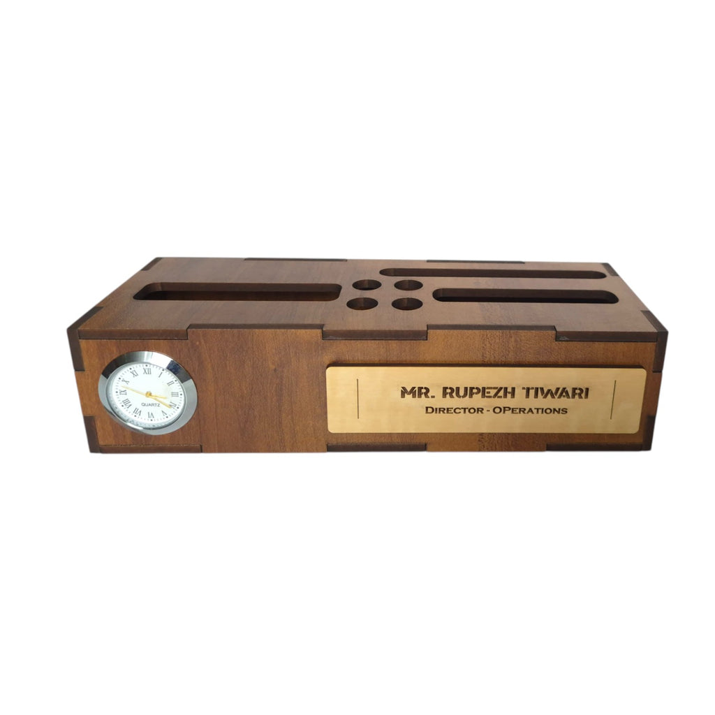 Personalized Office Desk Name Plate with Mobile Stand Holder Pen Stand Notepad holder-Wooden Desk Organizer