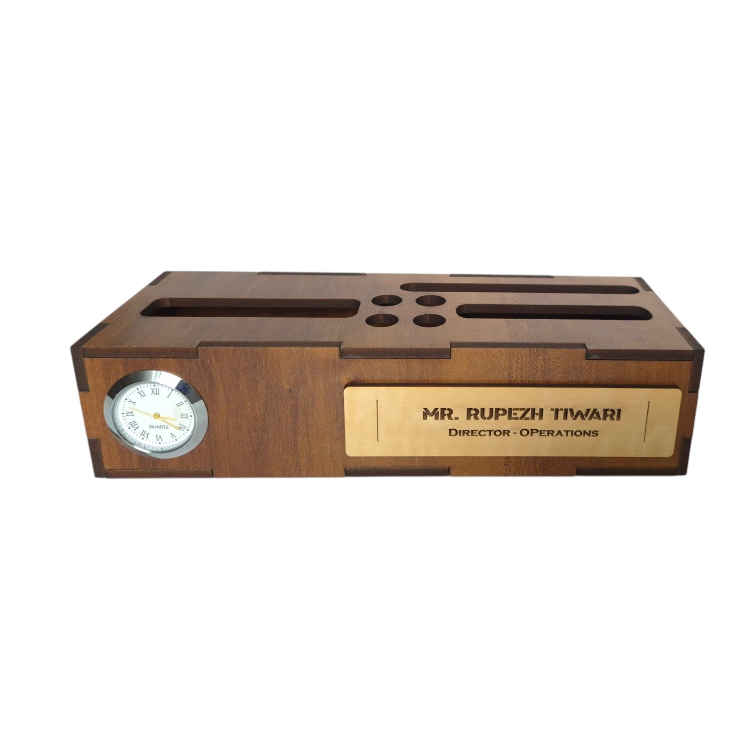Personalized Office Desk Name Plate with Mobile Stand Holder Pen Stand Notepad holder-Wooden Desk Organizer