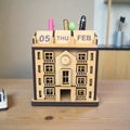 Home Miniature Desk Organizer with lifetime Calendar Penholder, Sticky note holder
