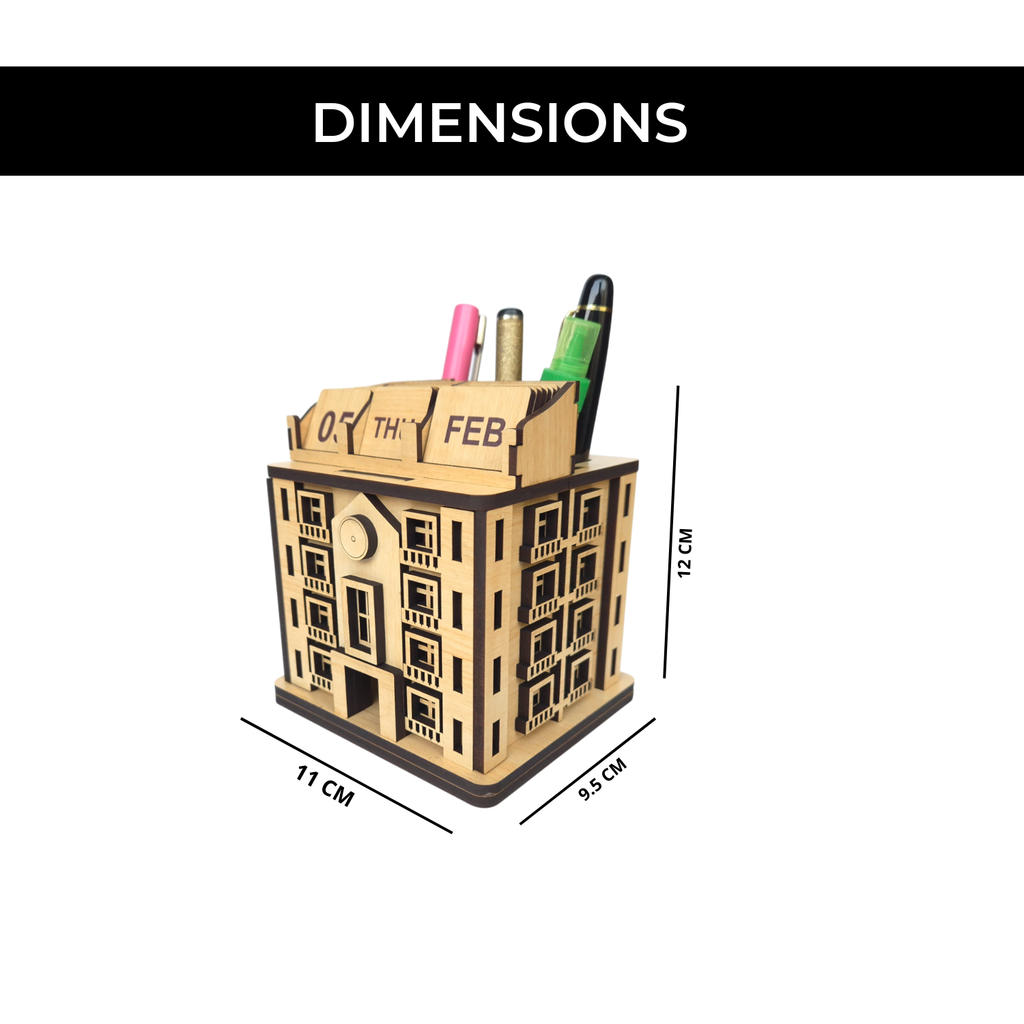 Home Miniature Desk Organizer with lifetime Calendar Penholder, Sticky note holder